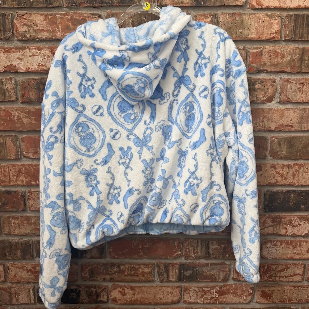 The Grinch Soft Fleece Printed Hoodie Full Zip Size XL Coquette Toile Blue White - Picture 6 of 6